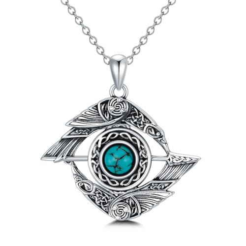 Natural Turquoise Crow Necklace for Women 925 Sterling Silver Crow Pendant Viking Odin Raven Pendant Necklace Celtic Crow Jewelry Gifts for Mom Wife