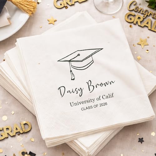 Image of Luxury Custom Graduation Napkins, Senior Class of 2026 Graduated Party Decorations, Congratulations Cocktail Grad Napkins 34