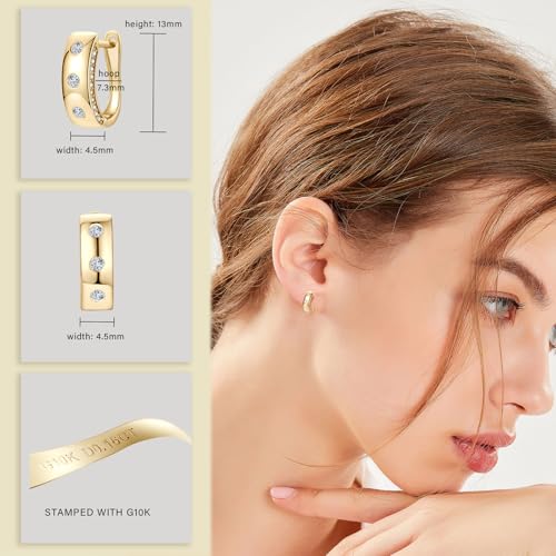 10K Solid Gold Moissanite Huggie Earrings, 0.7ct-1.2ct Brilliant Round Cut Imitation Diamond Hoop Earrings 10K Yellow Gold Huggie Earring for Women Men, Hoops Engagement Wedding Jewelry Gifts3