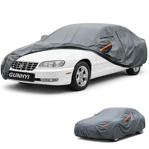 Image of GUNHYI Premium Car Cover Custom Fit Cadillac Catera, 16 Layers Heavy Duty Car Cover Waterproof All Weather with Zipper Door for Sun Rain Snow Dust Uv Protection