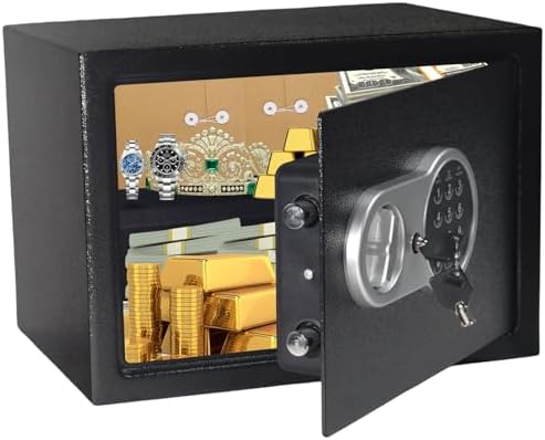 Erfei 1.0 CuFt Safe Box, Anti-theft Home Safe with Digital Keypad Safety Key Lock Removable Shelf, Small Safe for Home Business Office Hotel Cash Medicine Money Storage
