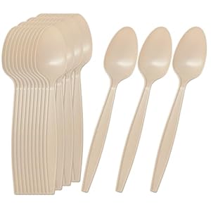 50 Count Compostable No Plastic Spoons,Disposable Soup Spoons Heavy Duty Silverware, BPA-Free Cutlery Flatware Utensils Ecofriendly,Beige