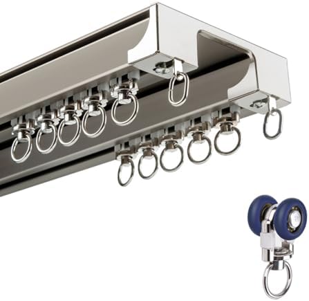 Double Row Ceiling Curtain Track System, Heavy-Duty Ceiling Mounted Rails for Room Dividers, Ideal for Living Room & Bedroom, 180cm (5.9ft) - White & Champagne Options