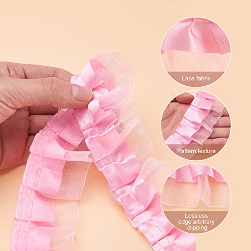 Pandahall 21.8 Yards Satin Organza Lace Edge Trim 2-Layer Gathered Ruffle Chiffon Ribbon 1-5/8 Inch Hot Pink Pleated Edging Trimmings Fabric For Cloth Sewing Embroidered Applique Wedding Party Decor #TOP2