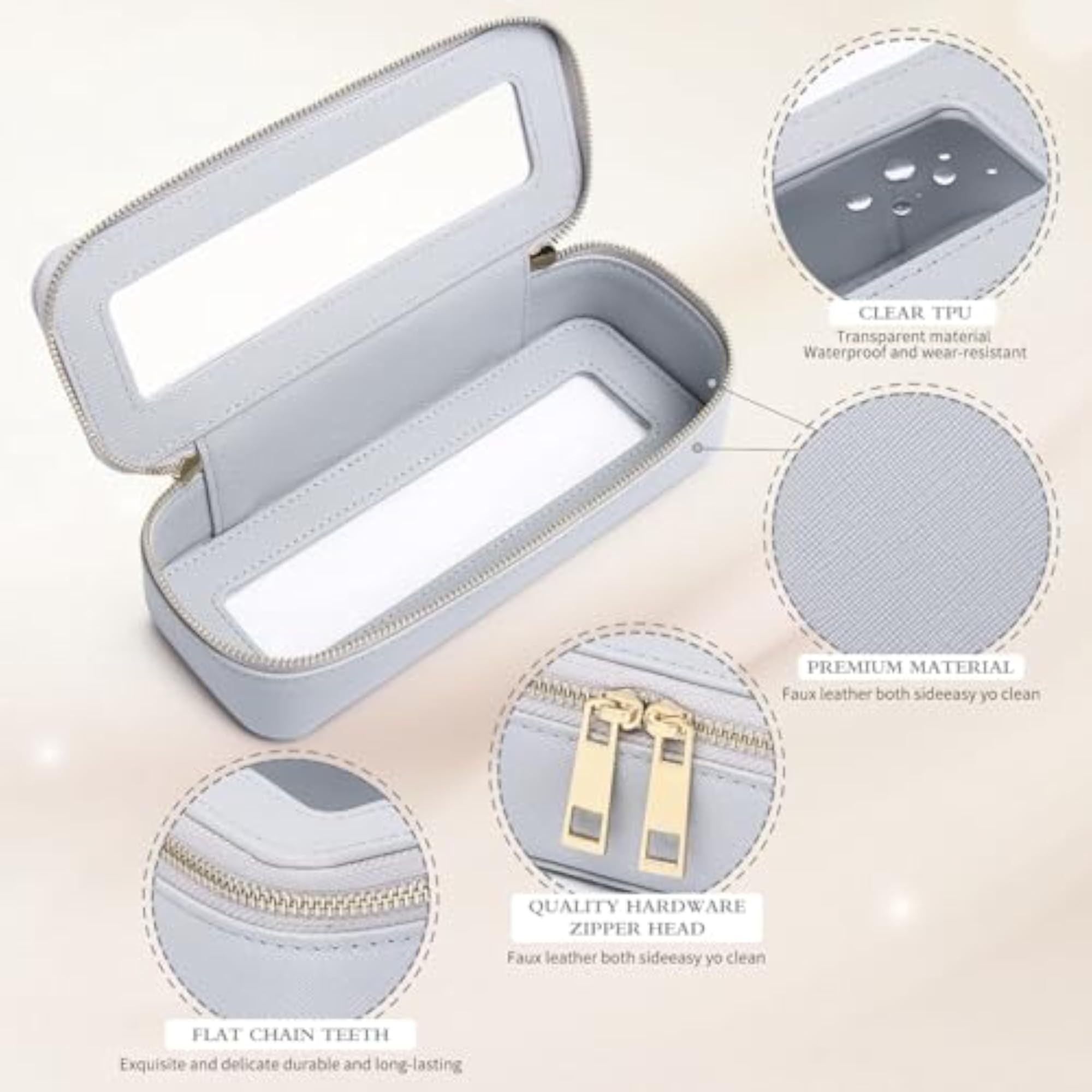 Travel Makeup Bag with Mirror, Double Compartment Cosmetic Case