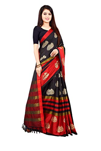 Image of OM SAI LATEST CREATION Soft Cotton & Silk Saree For Women Half Under 349 2020 Beautiful For Women saree free size with blouse piece (Black)