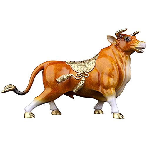 Statue de boeuf Feng Shui sculptée main en verre teinté pour attirer la richesse