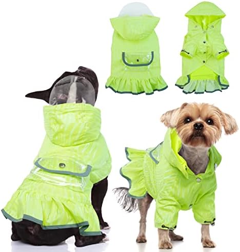 Dog Raincoat with Hood for Small Medium Dogs, Reflective Dog Rain Coat Rainproof Jacket, Hooded Dog Slicker Poncho with Leash Ring, Dog Windproof Clothes Waterproof Dog Dress with Transparent Brim