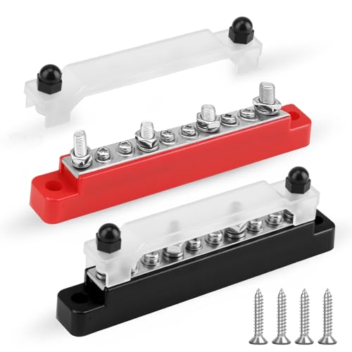2 Stück Sammelschiene Verteilerblock 12V-48V DC 150A Stromverteilungsblock mit M6 Bolzen und M4 Schrauben Elektrische Busbar mit Abdeckung für Auto Boot Marine Wohnmobil LKW