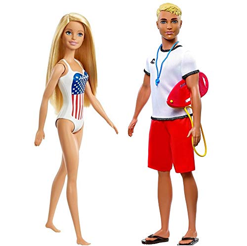 Barbie & Ken Beach Doll Bundle - Includes one Each Ken Lifeguard Doll & one Each Barbie USA Swim Doll