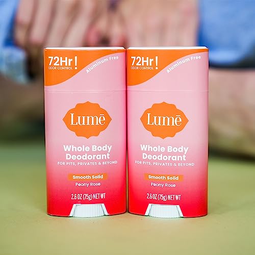 Lume Whole Body Deodorant - Smooth Solid Stick - 72 Hour Odor Control - Aluminum Free, Baking Soda Free And Skin Safe - 2.6 Ounce, Two Pack (Peony Rose) #TOP5