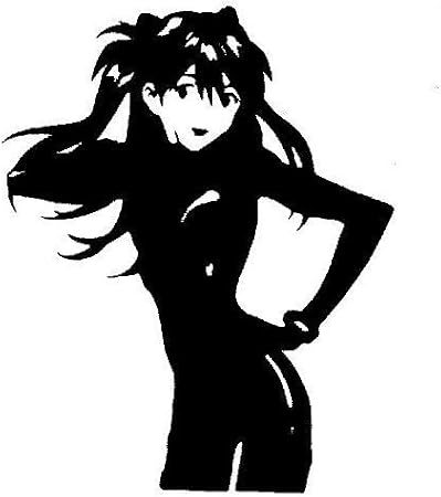 Asuka in Plug Suit Fan Art Rendition 5.5" Tall Neon Genesis Evangelion Anime TV Series Custom Logo Die Cut Decal - Black Color