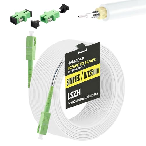 Hamadap 100FT Replacement SC/APC to SC/APC Fiber Optic Internet Cable, Pet-Proof Armored OS2 Extension Patch Cord, Compatible with AT&T Fiber, Verizon Fios & Google Fiber, with 2 Couplers, LSZH White