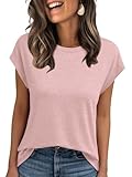 AUTOMET Women's Cap Sleeve Tops for Summer - Soft Stretchy Versatile Shirts for Office Casual Date Everyday Wear Pink S