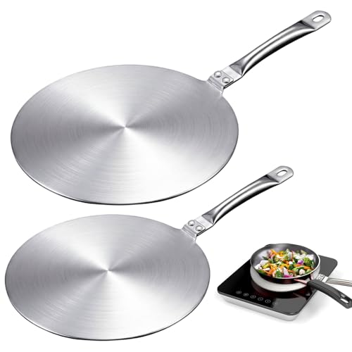 Geiserailie 2 Pcs Heat Diffuser Plate 9.3 Inch & 7.7 Inch Stainless Steel Cooking Induction Adapter Simmer Plate for Electric Gas Stove Glass Cooktop Converter Induction Hob Pans Coffee Milk Cookware
