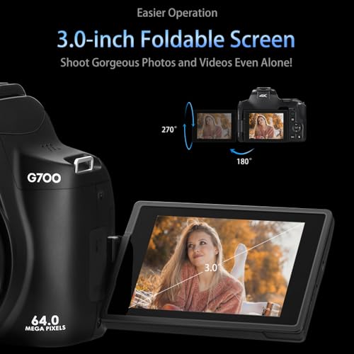 ACAGALA G700 Câmera digital 4K WiFi Câmera de vídeo digital Filmadora 64MP Tela IPS de 3,0 polegadas