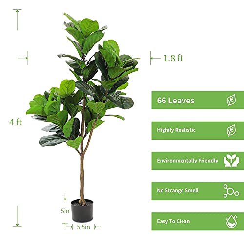 Realead 4Ft Artificial Plant Fiddle Leaf Fig Tree Fake Tree In Pot Natural Faux Tree With 66 Leaves Ficus Lyrata Greenery Plant Indoor Outdoor Decor For House Home Office Perfect Housewarming Gift #TOP2