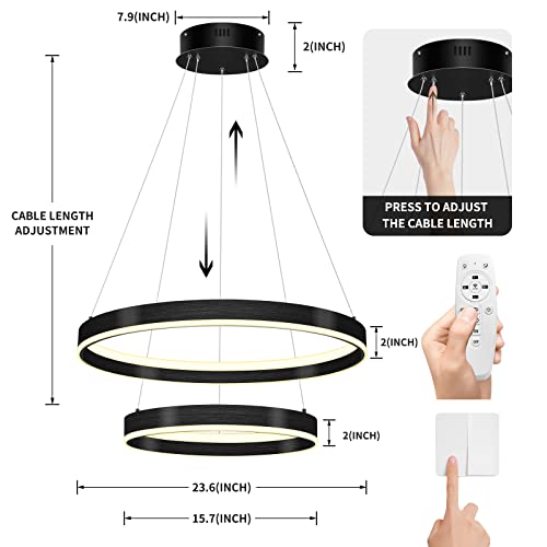 Okeli Modern Black Chandelier, Dimmable Led Pendant Lights 2-Rings,Large Led Chandelier For Dining Room Living Room Kitchen Lsland Hallway Entryway Foyer,23.6" D+15.7" D 95W #TOP5