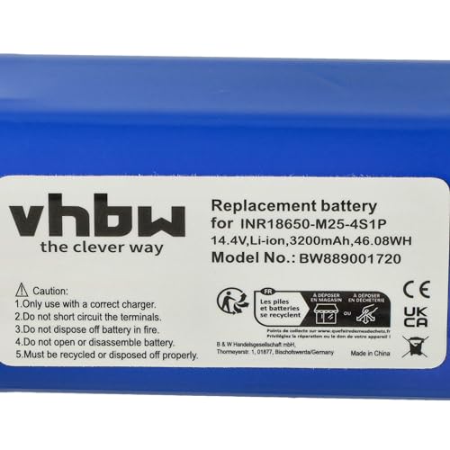 vhbw 1x Akku kompatibel mit Proscenic 820P, 800T, PR-830S, PR-820T, PR-800T, 820T, 830T, 820S Saugroboter (3200 mAh, 14,4 V, Li-Ion)