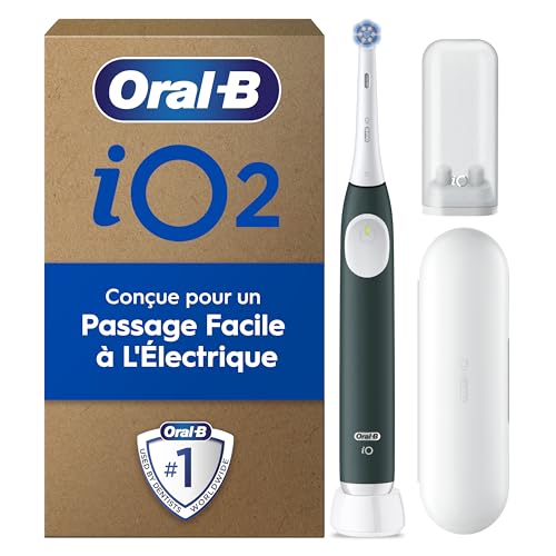 Oral-B iO 2 Brosse A Dents Electrique Vert Forêt Pour Adultes, 3 Modes De Nettoyage, Doux Pour Les Gencives, Brossage Souple, Accessoires, Brossette Oral B De Rechange, Chargeur, Etui De Voyage