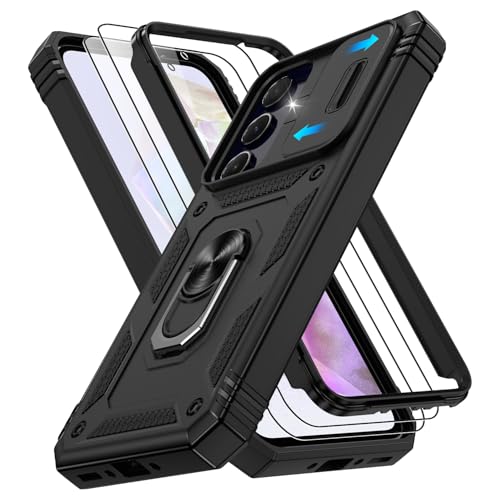 Gritup for Galaxy A35 5G Phone Case: Samsung A35-5G Case with 2*Screen Protector, Magnetic Stand & Slide Camera Cover, Shock Proof Military-Grade Funda para A 35 Cover, Black