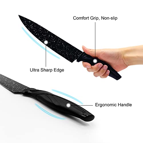 Veluebay 6 Pcs Kitchen Knife Set, Professional Chef Knife Set With Ultra Sharp Blade, Stainless Steel Knife Set For Kitchen, Black Knives Set For Kitchen Without Block #TOP3