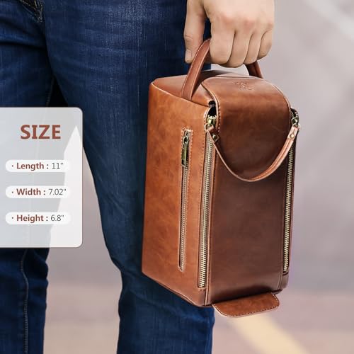 Personalized Toiletry Bag for Men,Initial Mens Toiletry Bags for Traveling,Men Travel Toiletries Bag,PU Leather Shaving Bag for Toiletries Accessories kit,Brown E4