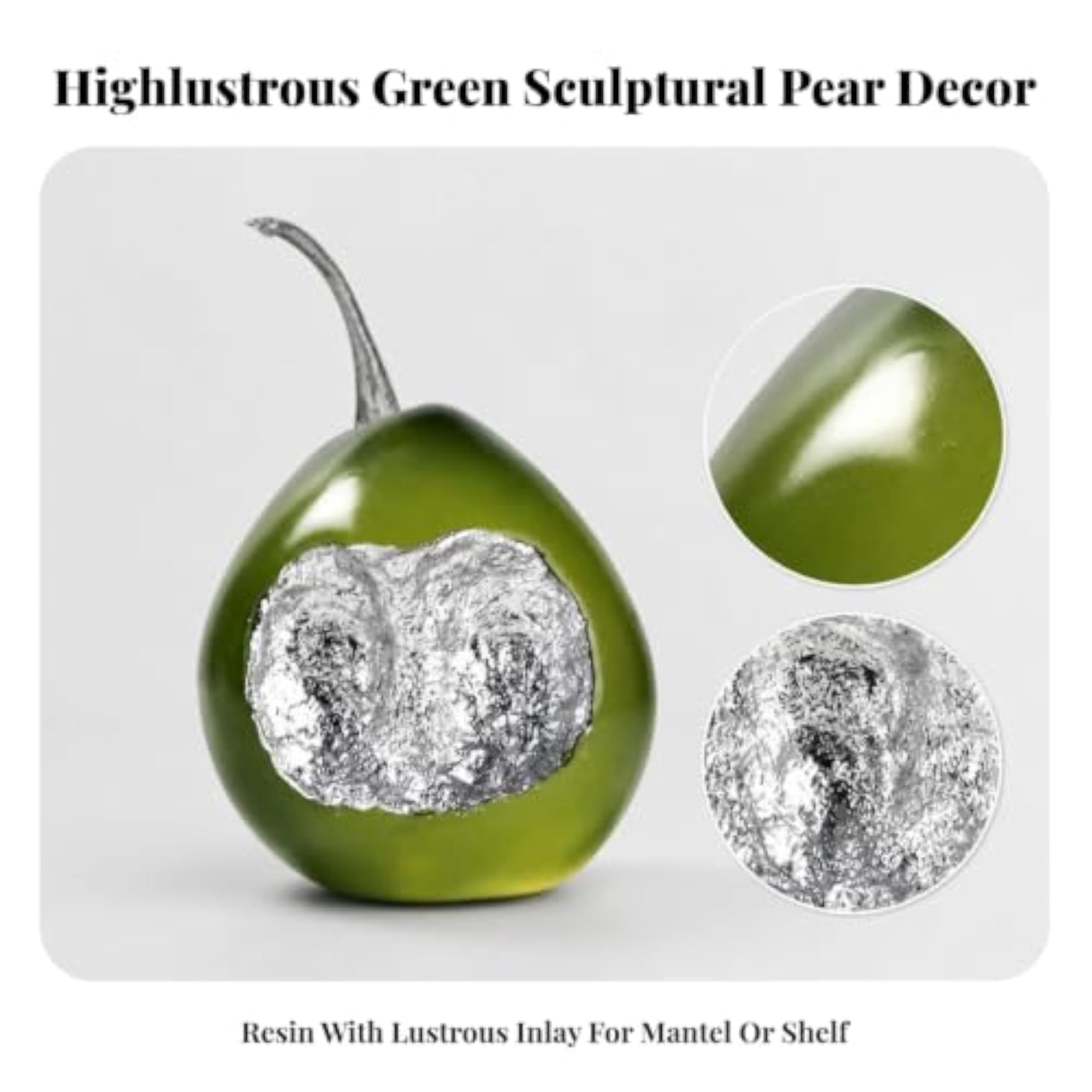 Small Decorative Pear with Silver Inset, Glossy Synthetic Resin