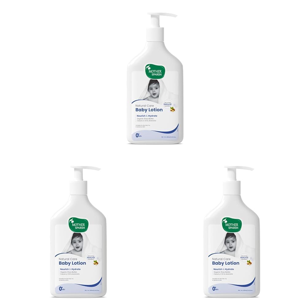 Mother Sparsh Natural Care Baby Body Lotion-400ml | Baby Lotion For All Skin Types | With Organic Shea Butter, Coconut Oil & Avocado | Suitable for Newborn Sensitive Skin (Pack of 3)-image-20