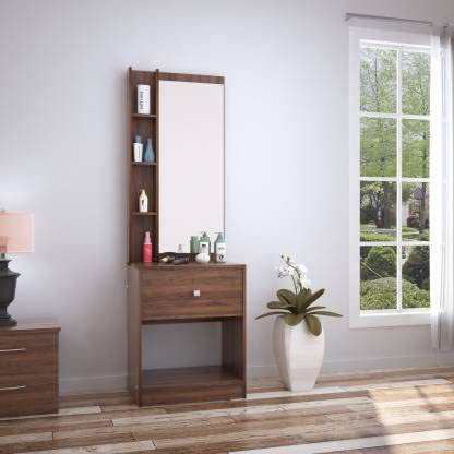 MAMTA DECORATION Engineered Wood Dressing Table Mirror with Storage Shelves for Living Room Bedroom (Classic Walnut)-image-28