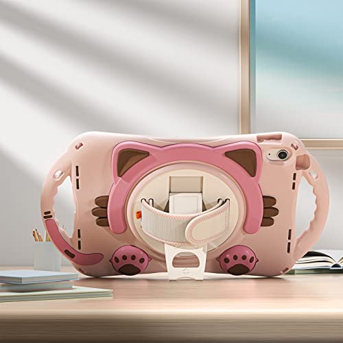 Kiq For New Ipad 10.9 10Th Generation Case For Kids, Heavy Duty Rugged Protection Cute Kid-Friendly Handle Stand Shoulder Strap For Apple Ipad 10.9 Inch 2022 Model - Cat Shield Pink #TOP6