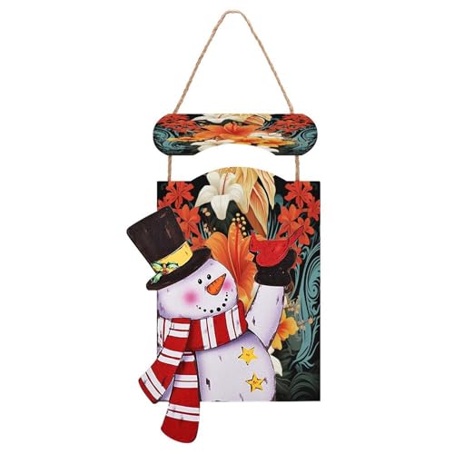 Peinture en bois bonhomme de neige fond noir fleurs tableau
