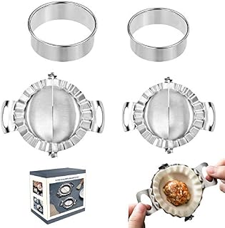 VEGCOO 4 Pcs Dumplings Maker Set, Dumpling Mold and Ravioli Skin Press Cutter, Press Pie Dumpling Mould Dough Press Cutter Stainless Steel Kitchen Tools