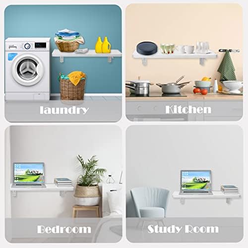 Pmnianhua Folding Wall Mounted Drop-Leaf Table, Floating Laptop Desk Fold-Down Workstations Foldable Children Computer Desk, Folding Study Desk in Home Office, Kitchen for Space Saving (grey-white)