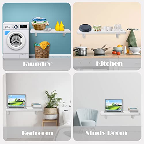 Pmnianhua Wall Mounted Drop Leaf Table,31'' Floating Drop Down Table Folding Computer Desk Collapsible Workbench For Home Office,Laundry,Garage,Basement Bar,Study,Bedroom,Kitchen(White) #TOP1