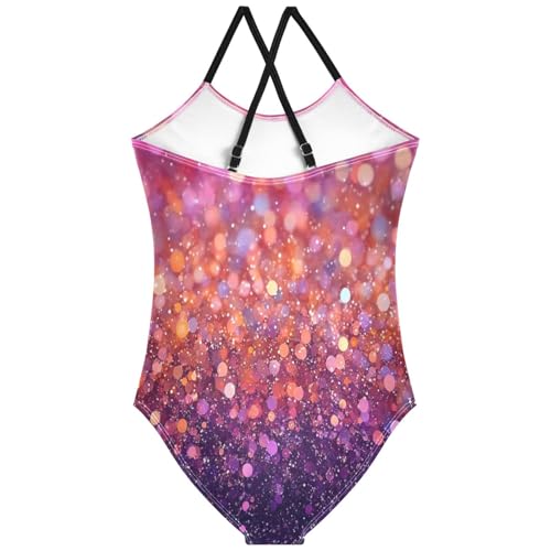 Pigsaly Girls One Piece Swimsuits Dark Pink Orange Purple Gradient Flashing Glitter Kids Cross Back Swimwear Bathing Suit 3T2