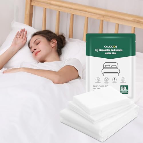 Image of Disposable Bed Sheet for Travel, Disposable Sheets Queen Size with Quilt Cover and Pillowcase,Travel Sheet for Hotel Travel Essentials for Cruise,Camping,SPA