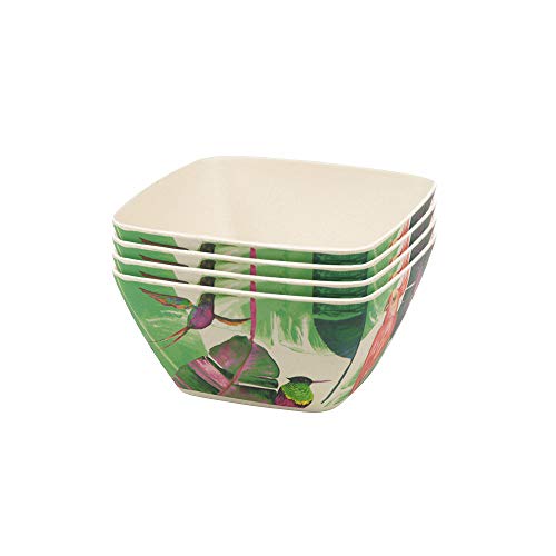 BIOZOYG Organic Bamboo Bowls Cereal Bowls Set of 4 Leaves 14 x 7 cm round 600 ml I Eco-Friendly Bamboo Crockery Bowl Bamboo Deco Bowl Fruit Bowl Cereal Bowl Bamboo Salad Bowl Wood