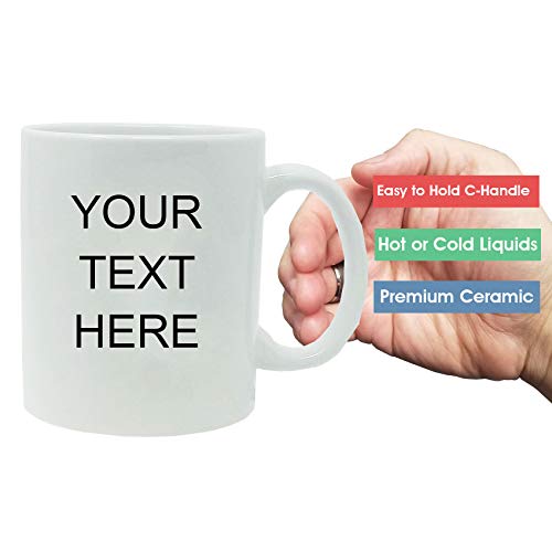 Personalized Add Your Custom Text White Ceramic 11 Oz Coffee Mug Customizable, (White) - Thumbnail 2