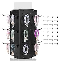 VEVOR Rotating Pegboard Display Stand, 7.4 x 7.4 x 17 in 4-Sided Spinning Peg Board Display with 24 Hooks, Thickened Cold-Rolled Steel Craft Rack Organizer for Grocery Retail Store Jewelry Shop, Black
