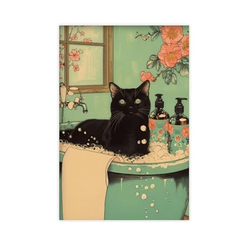 Affiche chat style japonais : lot de 2 décorations murales sur toile de 30x45 cm