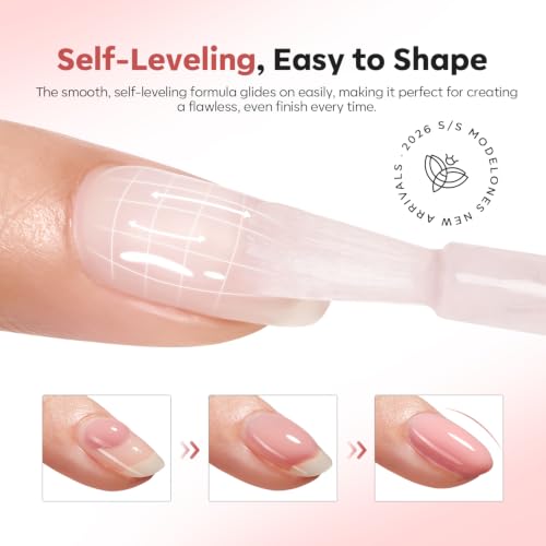 Image of modelones Builder Nail Gel, Rose Pink Builder for Nails, Translucent Netural Pink Color Rubber Base Gel Polish for Apex Building, Short Extension, Natural Overlay, Self-Leveling Beginner U V /LED Cured