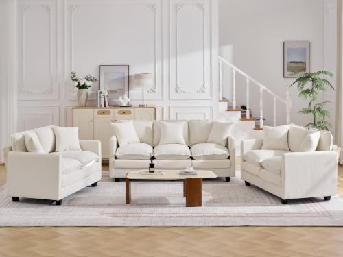 Image of Cloud 3 Pieces Sofa Set, 2+2+3 Seater Couch, Modern Sofas Sets with Deep Seat, Modular Sectional Couches Sets for Living Room, Bedroom, Small Apartment, Beige