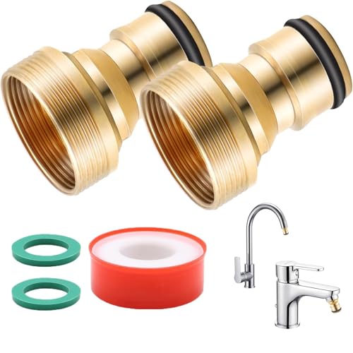 Scettar 2 Pièces Adaptateur Robinet Universel pour Tuyau d'Arrosage, Raccords Rapide avec Deux Rondelles (M22 et M24, Doré)