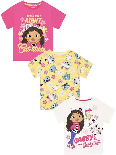 Gabbys Dollhouse 3 Pack Girls T Shirts Pack of 3 Short Sleeve Kids Tshirt Gabby & Cats Clothes for Girls 5-6 Years Multicolor