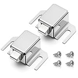 Jetec 2 Pack Shower Door Latch Replacement, Stainless Steel Single Shower Door Catch with Stainless Steel Tip, Adjustable Spring Lock with 4 Screws, Push to Close Latch, Soft Closer for Bathroom