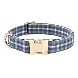 YUDOTE Collar de perro a cuadros azules, collar ajustable de tartán para cachorros con hebilla dorada de liberación rápida, collar a cuadros suave y cómodo para perros pequeños, collar clásico para