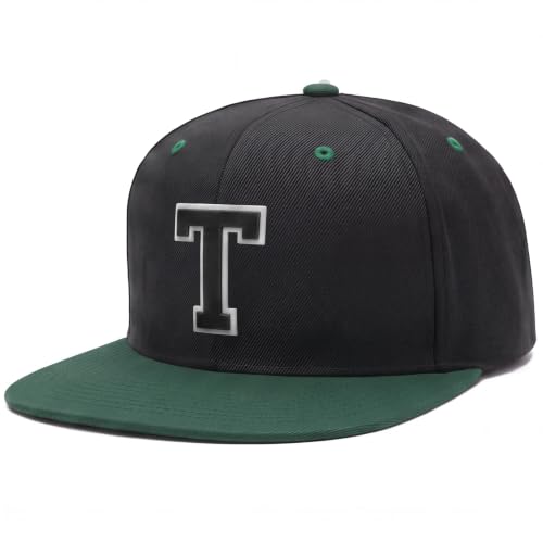 Daxton Men’s 3D Silicone Initial A-Z Letters Varsity Snapback Hat, BLKDGN Hat with Letter T Color WHTBLK