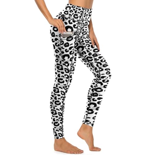 Legging yoga léopard noir gris extensible à poches latérales pratiques