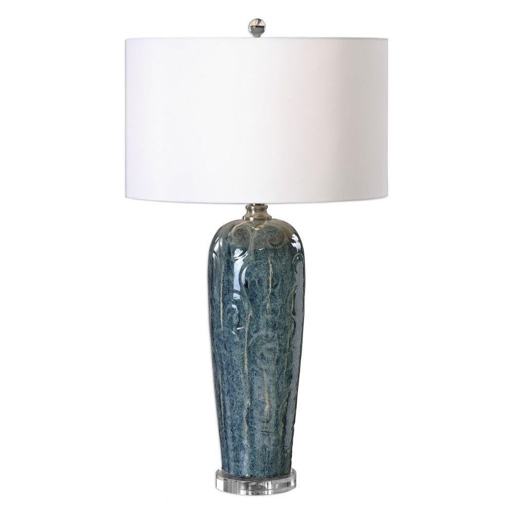 Maira Heather Blue Embossed Ceramic Table Lamp